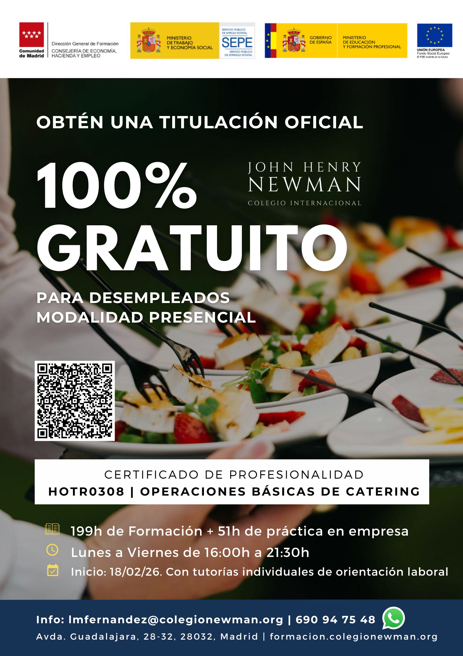 Cartel de Formación Newman sobre el certificado hotr0308 de operaciones básicas de catering
